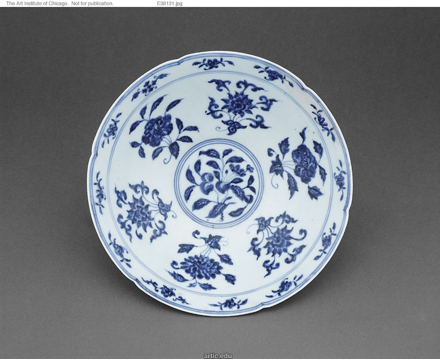 Blen and White 'Floral' Bowl - China, Poster Print Wall Art