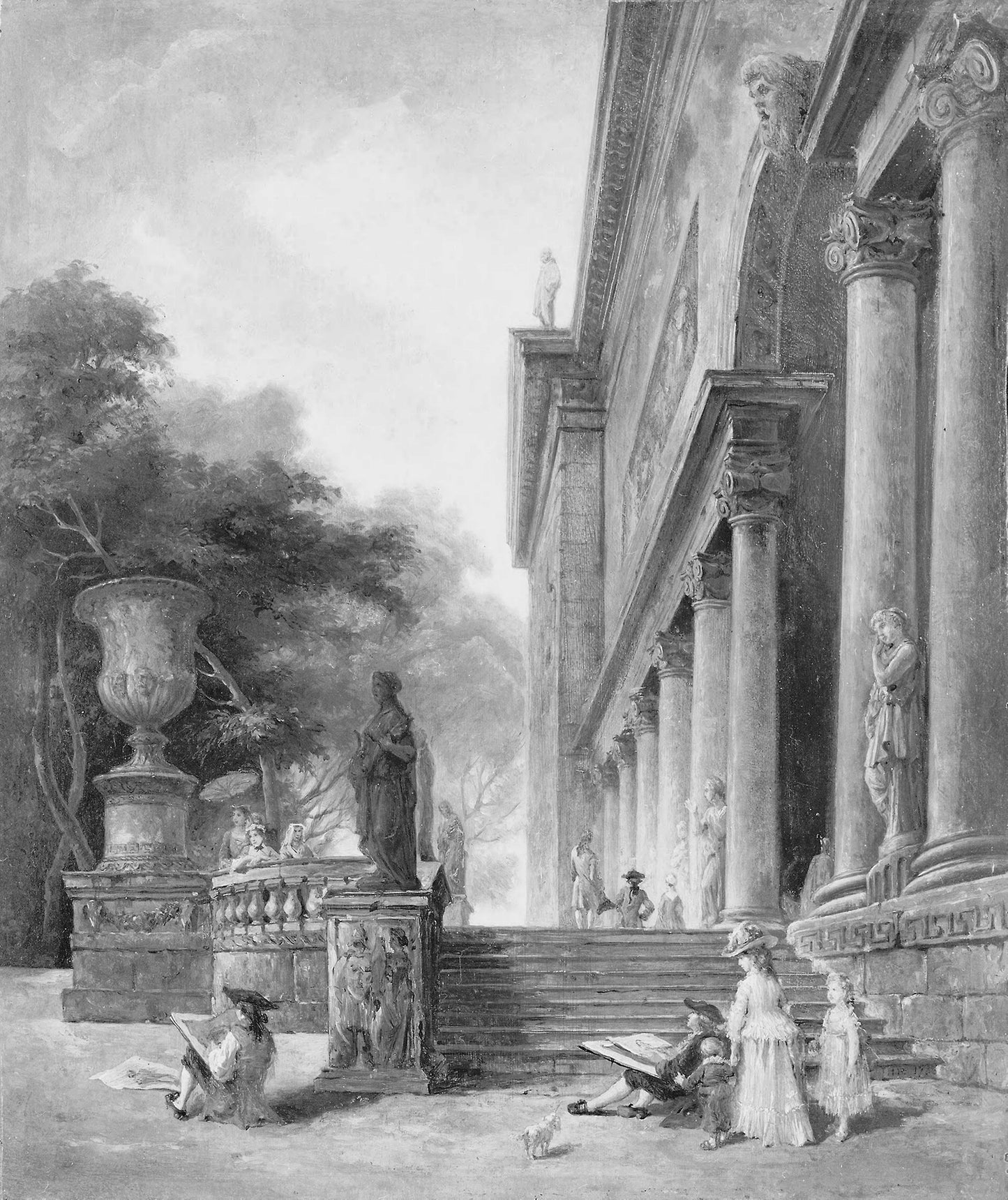 Colonnade and Gardens of the Medici Palace - Hubert Robert, Style of, Poster Print Wall Art