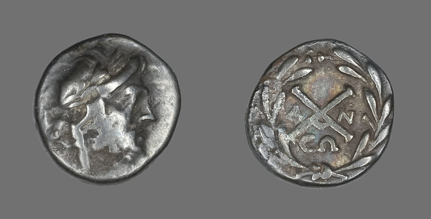 Hemidrachm (Coin) Depicting the God Zeus Amarios - Greek, Poster Print Wall Art