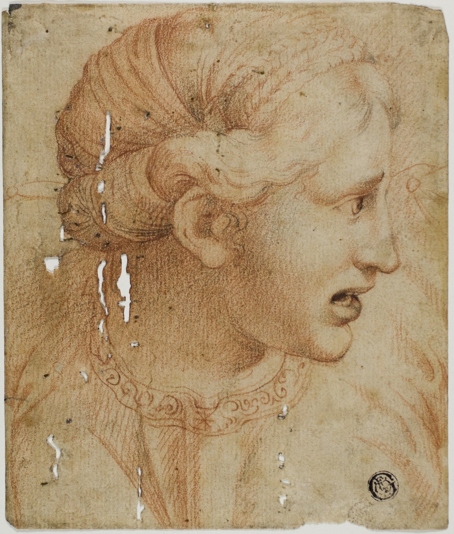 Female Head in Profile, Facing Right - after Workshop of Raffaello Sanzio, called Raphael, Poster Print Wall Art