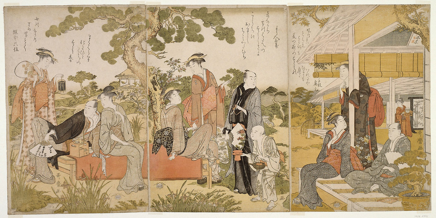 Enjoying the Cool in a Garden - Kitagawa Utamaro ??? ??, Poster Print Wall Art