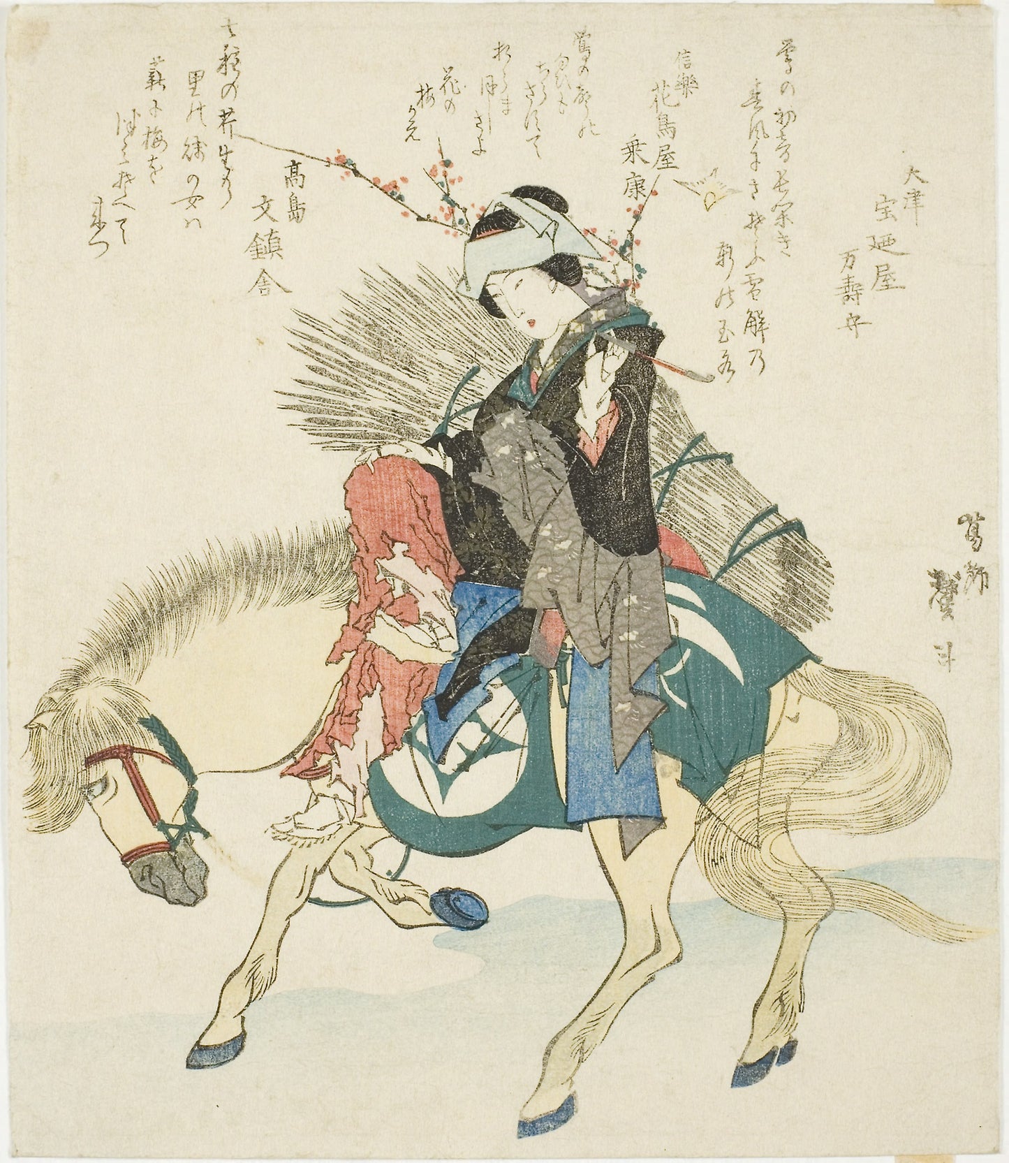 A woman from Ohara on horseback - Katsushika Taito II , Poster Print Wall Art