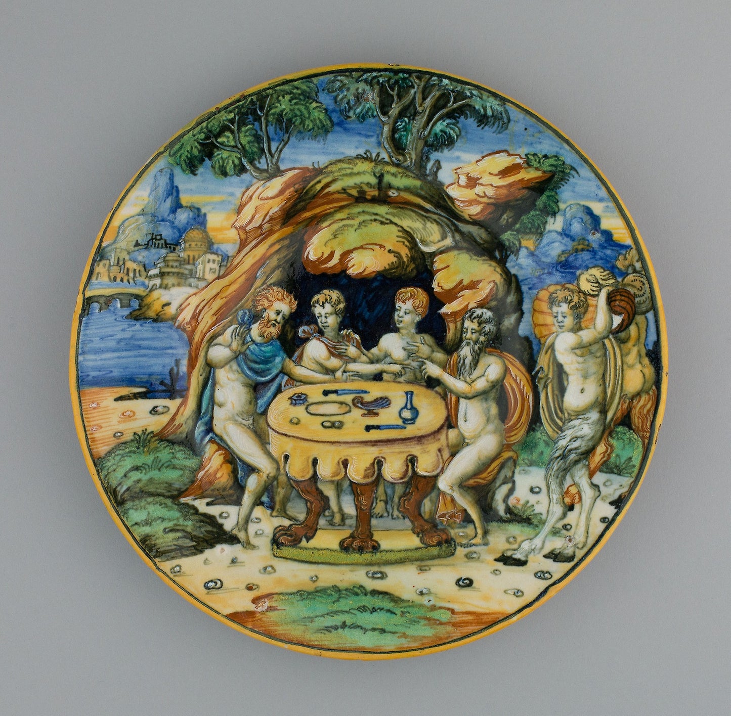 Plate with Theseus in the House of Achelous, from the Lancierini Service: Italian; Urbino, Poster Print Wall Art