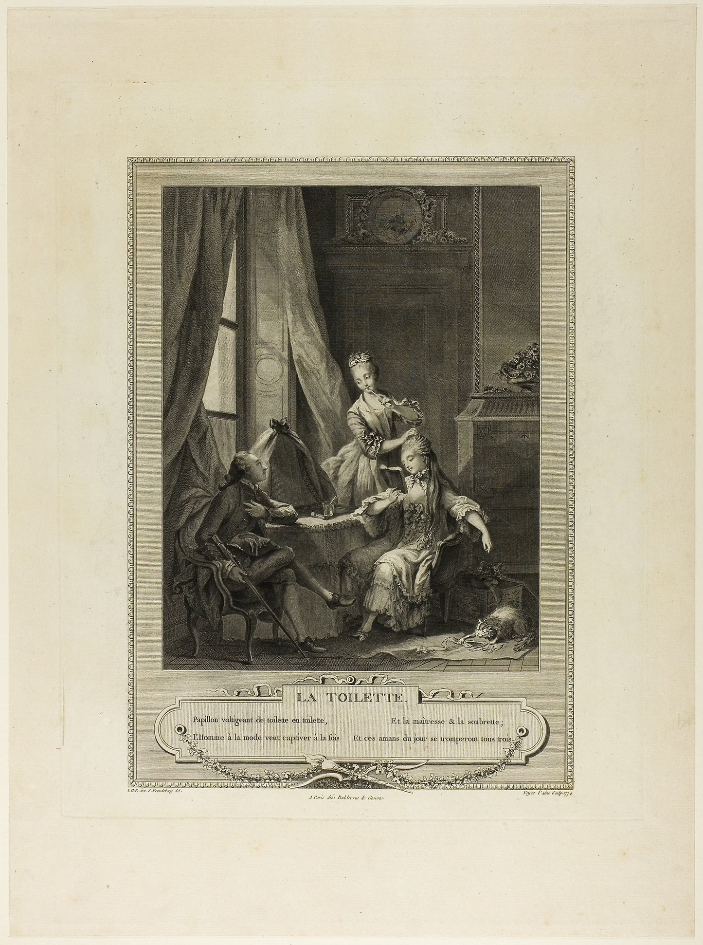 La Toilette, from Monument du Costume Physique et Moral de la fin du Dix-huitième siècle - Nicolas Joseph Voyez (French, 1742-1806), Poster Print Wall Art