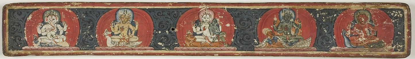 Hindu Manuscript Cover with Ganesha, Brahma, Shiva and Parvati, Vishnu, and Karttikeya - Nepal, Poster Print Wall Art