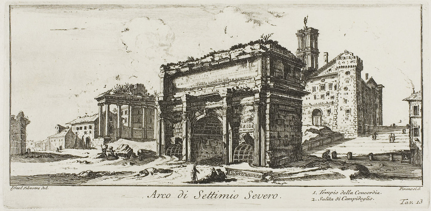 Arch of Septimius Severus. 1. Temple of Concord. 2. Ascent to the Capitoline Hill, plate 13 from Some Views of Triumphal Arches and other Monuments - Giovanni Battista Piranesi, Poster Print Wall Art