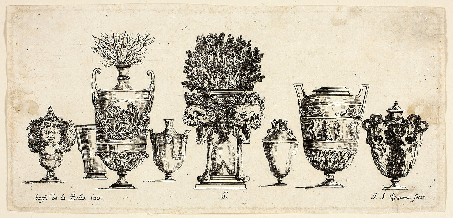 Plate Six from Raccolta di Vasi diversi di Stef. de la Bella Fiorentino - Johanna Sibylla Kusell (Kuslin Kraus) (German, active 1650-1717), Poster Print Wall Art