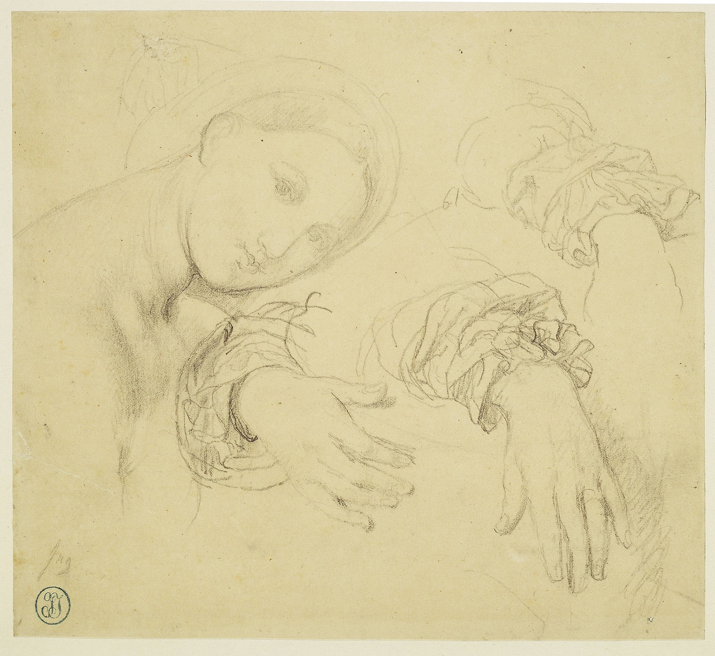 Sheet of Studies with the Head of the Fornarina and Hands of Madame de Senonnes - Jean–Auguste–Dominique Ingres, Poster Print Wall Art