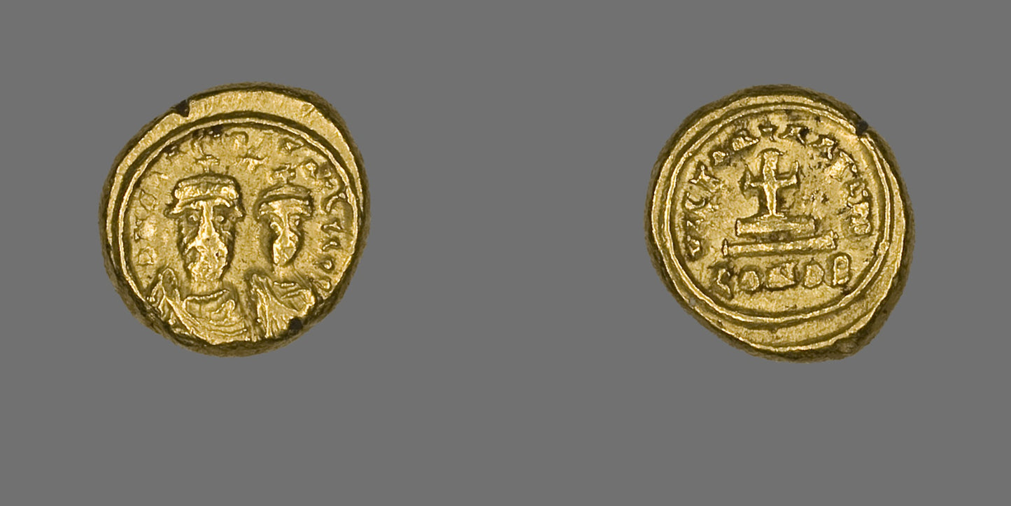Solidus (Coin) of Constans II and Constantine IV - Byzantine, minted in Constantinople, Poster Print Wall Art
