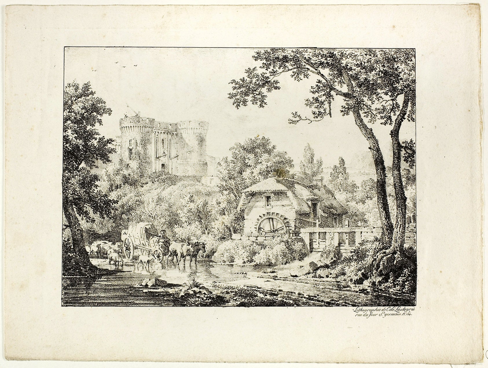 Landscape with a Mill and Castle: Achille Etna Michallon (French, 1796-1822),16x12"(A3) Poster