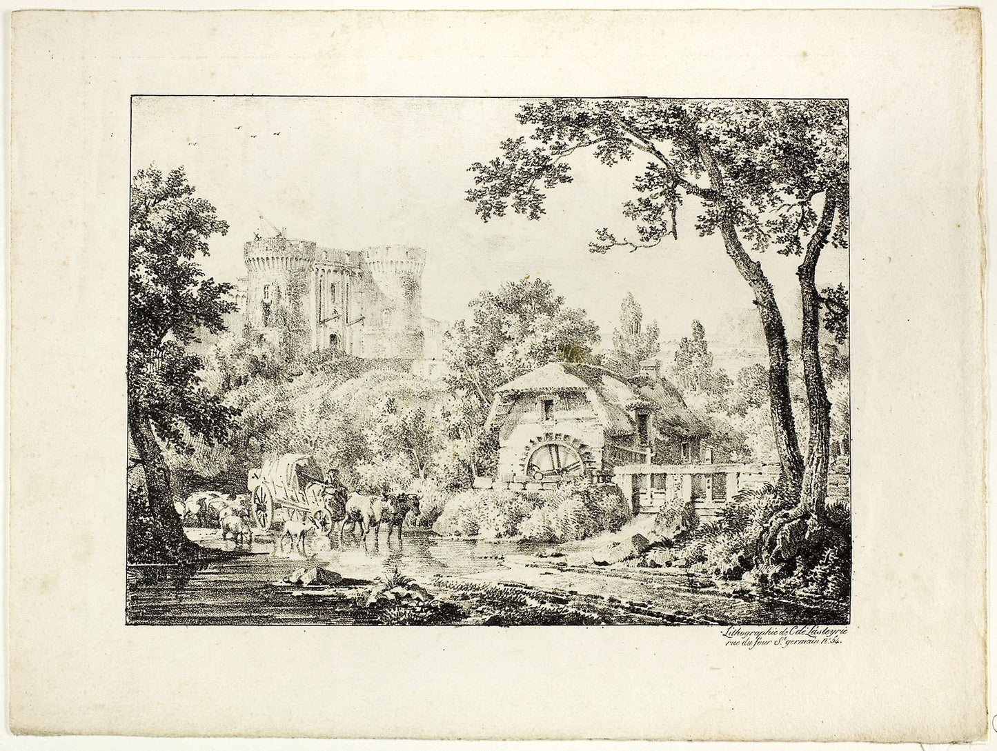 Landscape with a Mill and Castle: Achille Etna Michallon (French, 1796-1822), Poster Print Wall Art