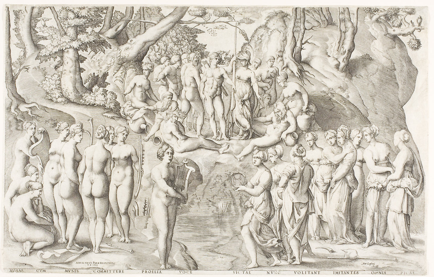The Dispute between the Muses and the Daughters of Pierios on Parnassus - Enea Vico, Poster Print Wall Art