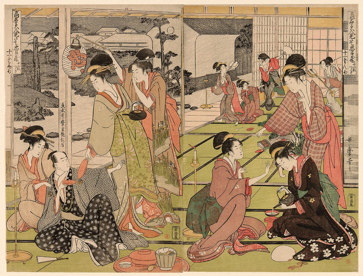 Act Eleven from the series "The Chushingura Drama Parodied - Famous Beauties (Komei bijin mitate Chushingura Junimai Kuzuki)" - Kitagawa Utamaro ??? ??, Poster Print Wall Art