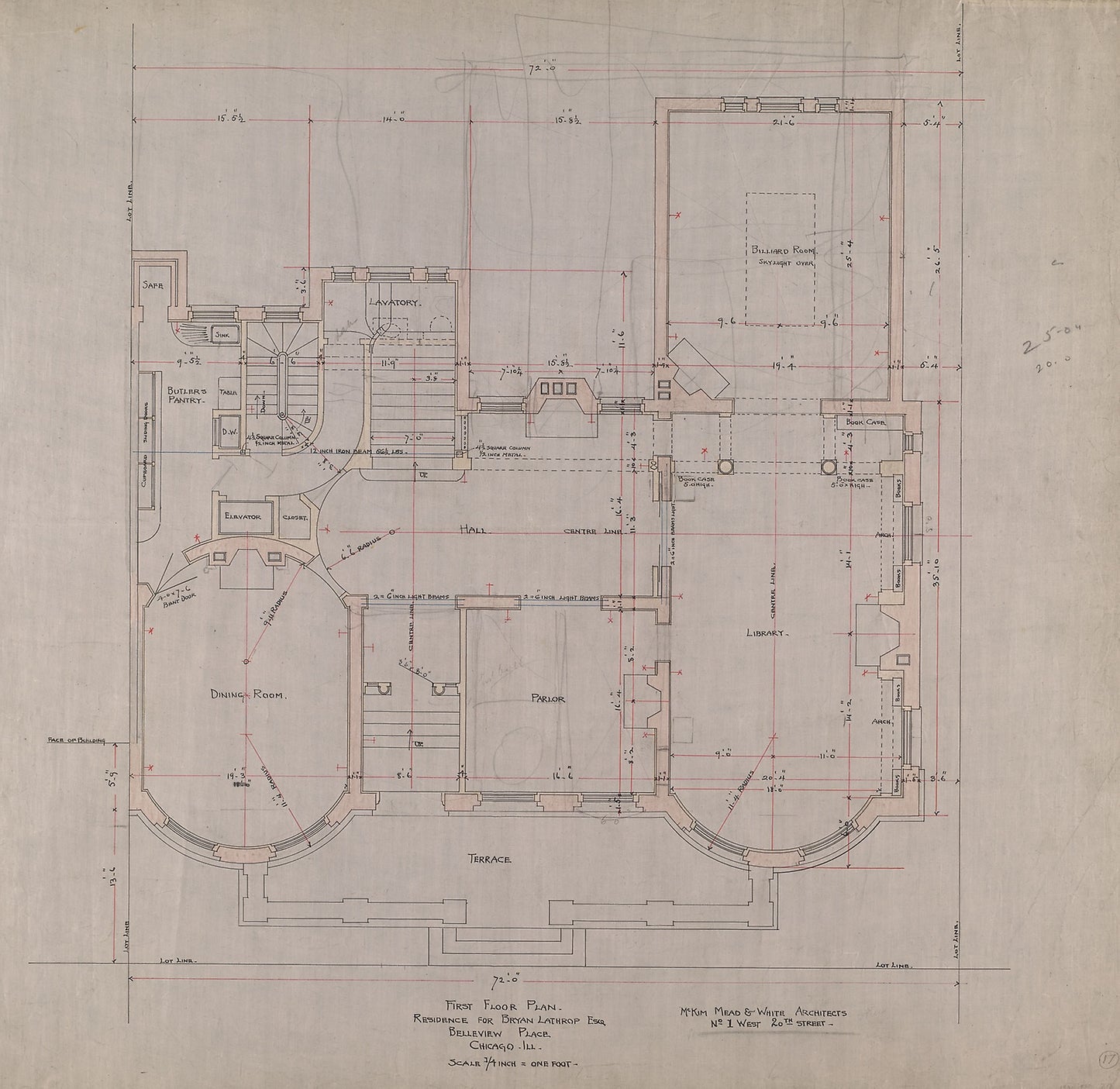 Bryan Lathrop House, Chicago, Illinois, First Floor Plan - McKim, Mead and White, Poster Print Wall Art