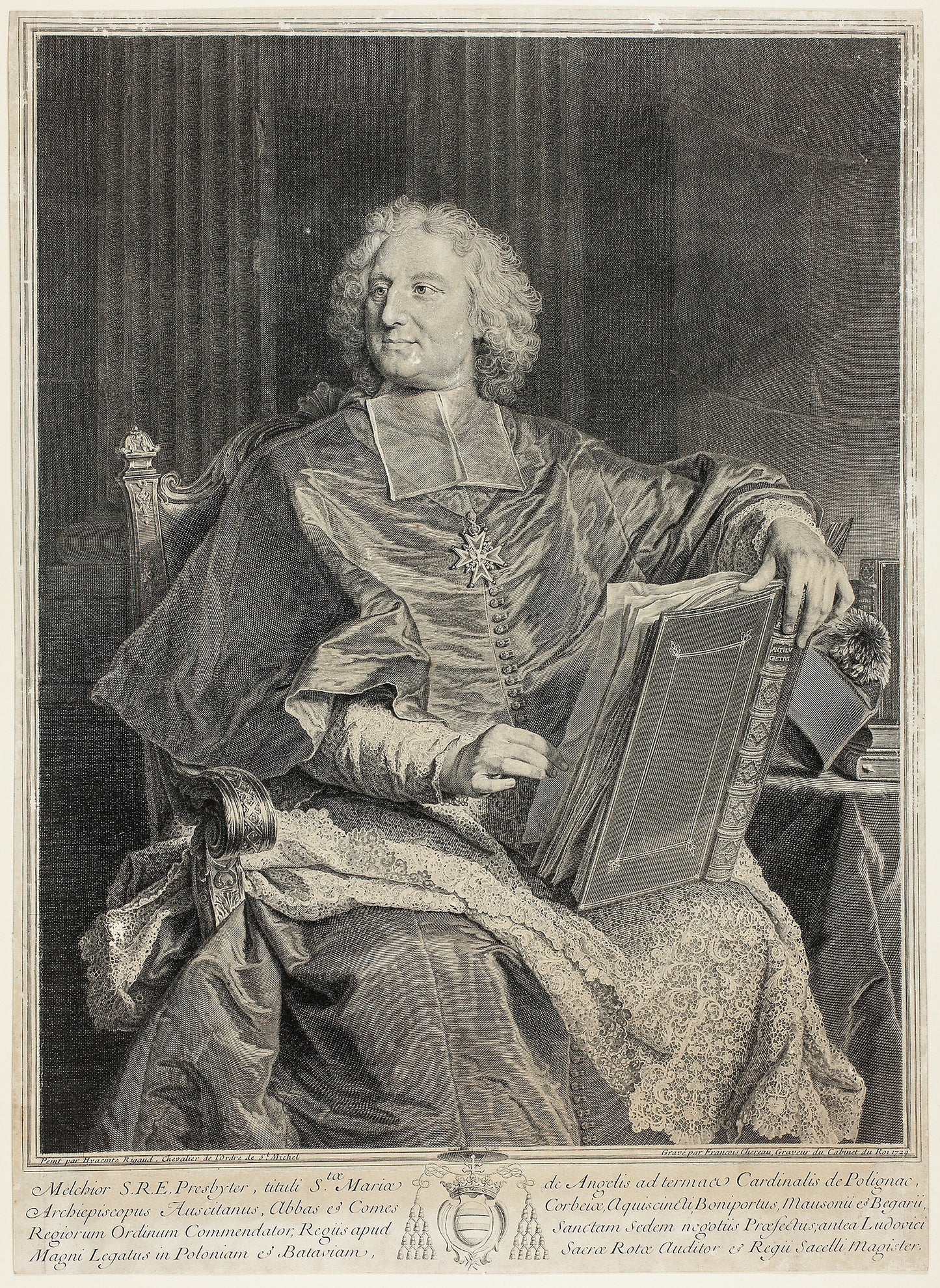 Portrait of Cardinal de Polignac - François Chereau, the elder (French, 1680-1729), Poster Print Wall Art