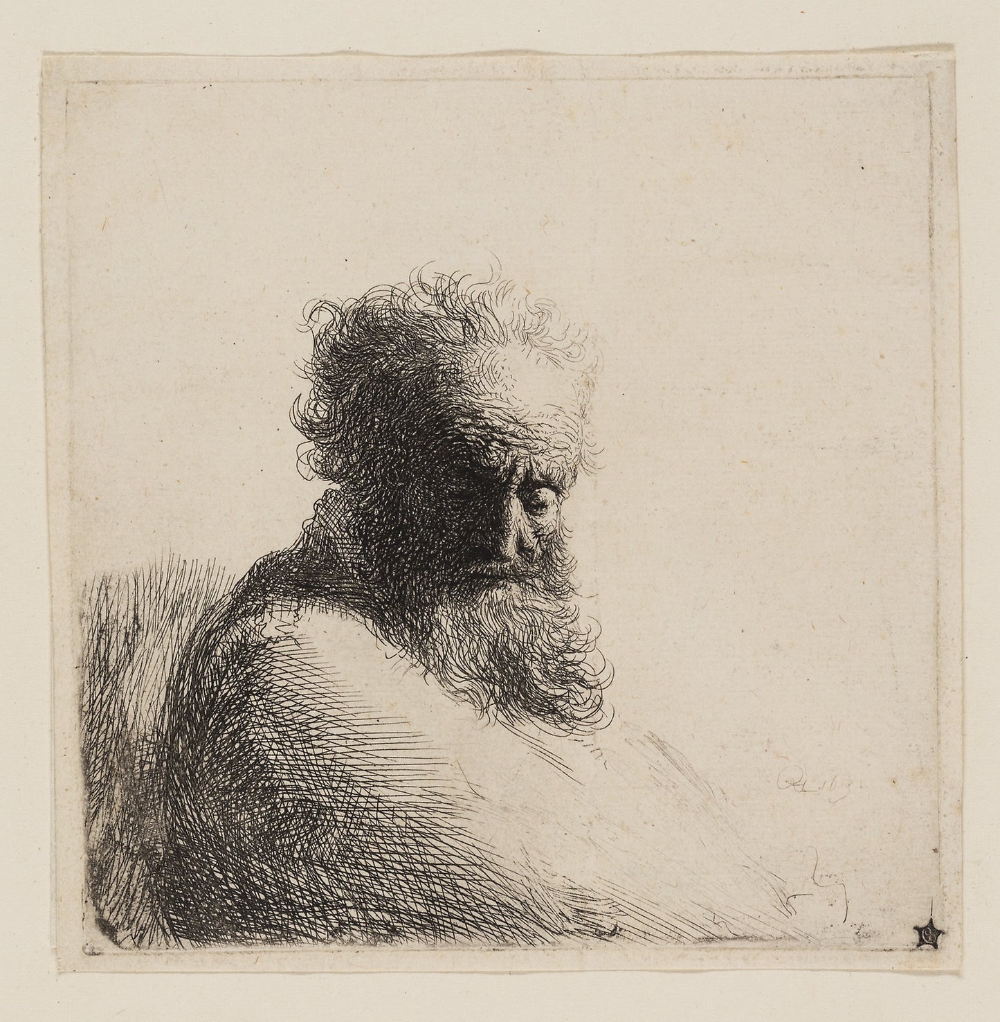 Bust of an Old Bearded Man, Looking Down, Three Quarters Right - Rembrandt van Rijn, Poster Print Wall Art