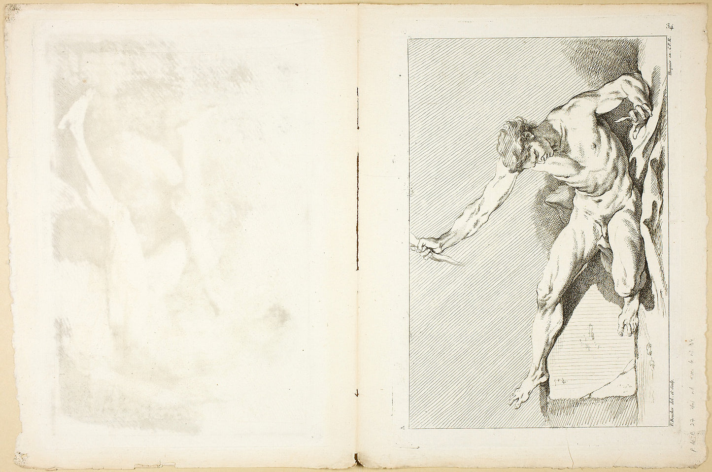 Academic Male (recto and verso), from Premier Livre de Figures d'Academies gravées en Partie par les Professeurs de l’ Académie Royale - François Boucher (French, 1703-1770), Poster Print Wall Art