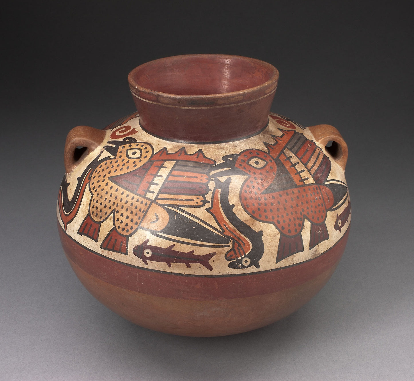 Handled Jar Depicting Birds Catching Fish - Nazca, Poster Print Wall Art