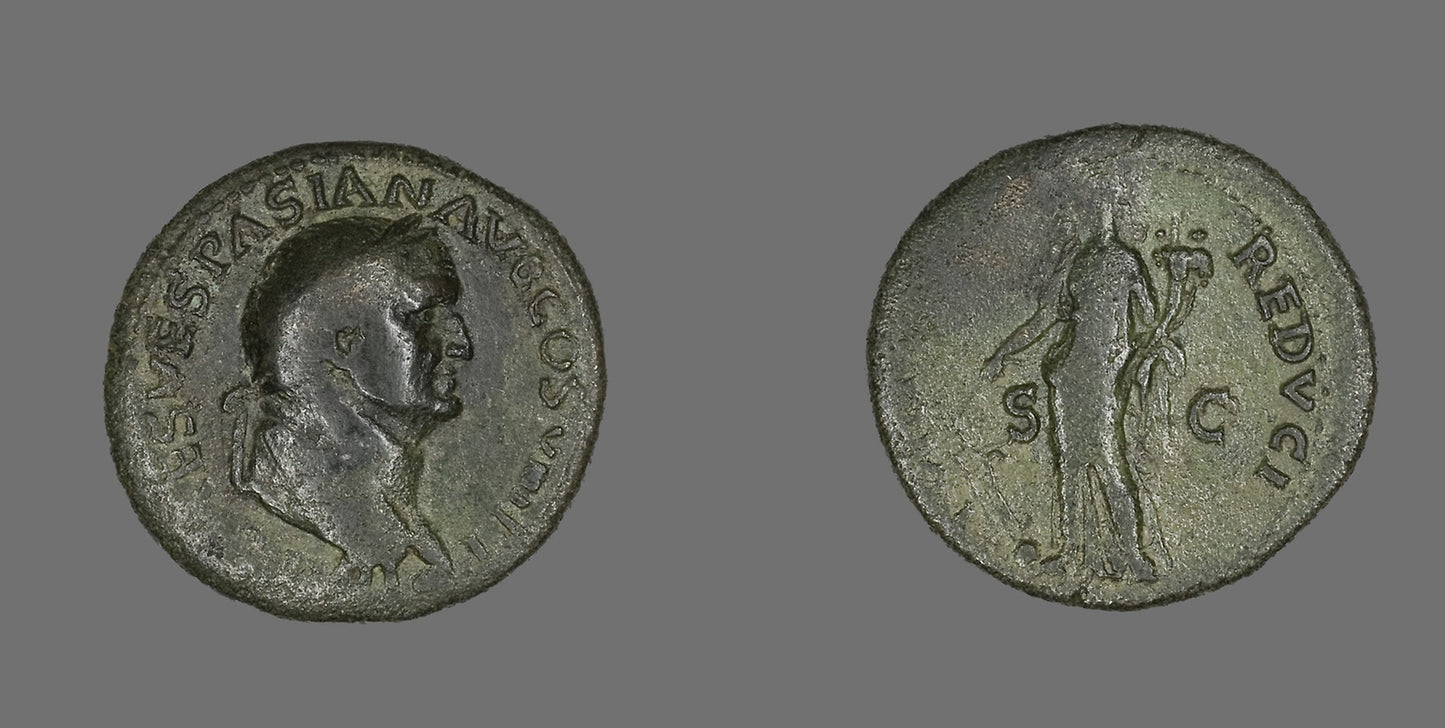 Dupondius (Coin) Portraying Emperor Vespasian - Roman, minted in Lugdunum, Poster Print Wall Art