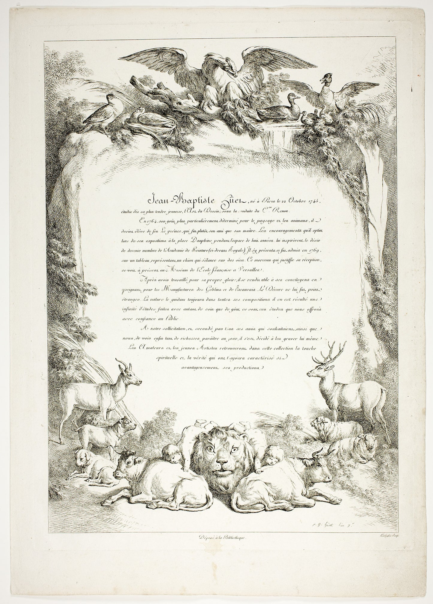Biography Page from Oeuvres de J. B. Huet - Jean Baptiste Huet, Poster Print Wall Art