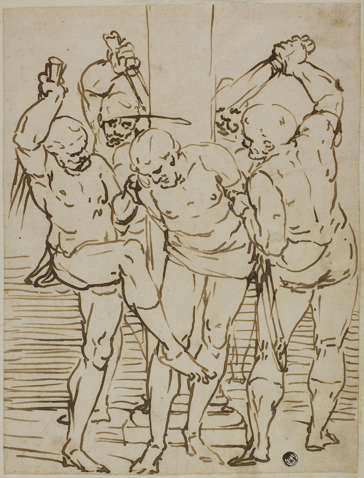 Flagellation of Christ - School of Luca Cambiaso, Poster Print Wall Art