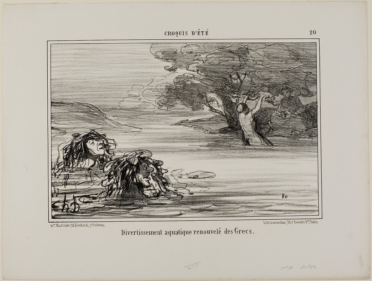 Aquatic fun borrowed from the old Greeks, plate 20 from Croquis D'été - Honoré Victorin Daumier, Poster Print Wall Art