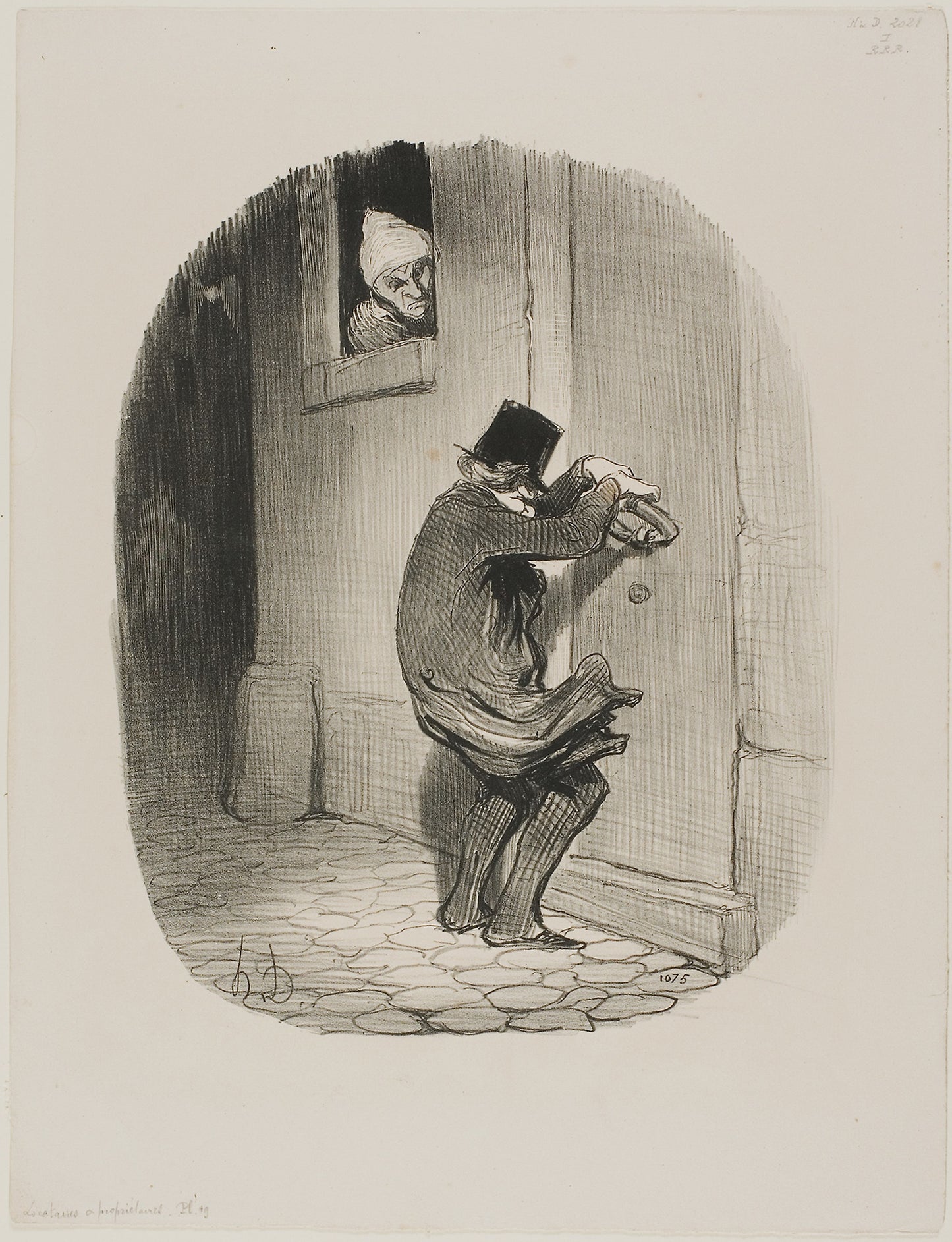 Past Midnight, plate 19 from Locataires et Propriétaires - Honoré Victorin Daumier (French, 1808-1879), Poster Print Wall Art
