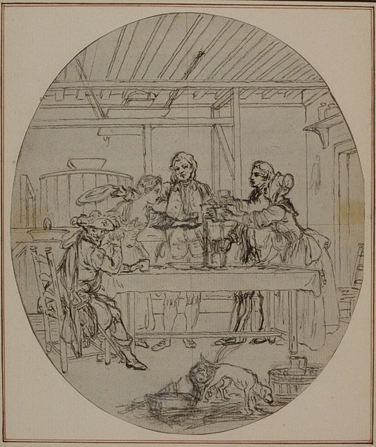 Study for a second edition, never published, of Colle's "La Partie de Chasse de Henri IV", Act III, Scene 10 - Hubert François Gravelot, Poster Print Wall Art