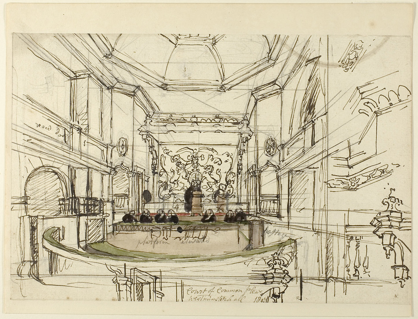 Study for Court of Common Pleas, Westminster Hall, from Microcosm of London - Augustus Charles Pugin (English, born France, 1762-1832), Poster Print Wall Art