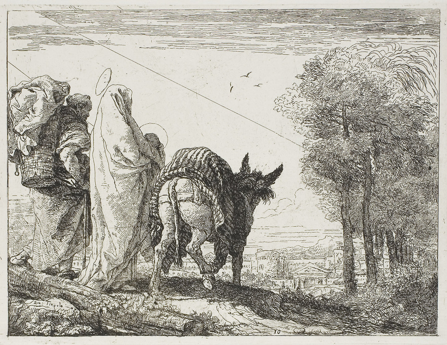 Mary Holding the Child in Her Arms and Joseph with the Basket, plate ten from The Flight into Egypt - Giovanni Domenico Tiepolo, Poster Print Wall Art
