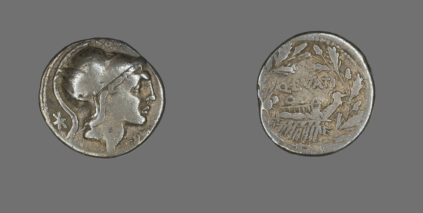 Denarius (Coin) Depicting the Goddess Roma - Roman, minted in Rome, Poster Print Wall Art