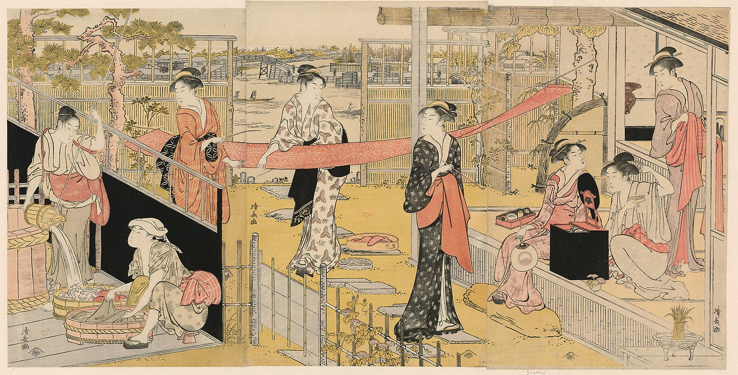 Women Washing Clothes - Torii Kiyonaga, Poster Print Wall Art