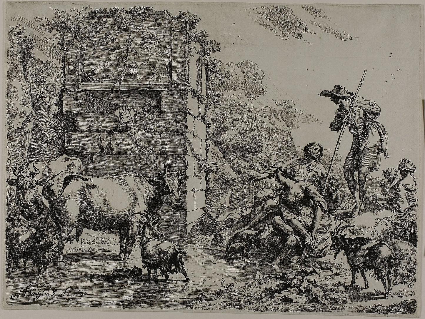 Cow Drinking - Nicolaes Berchem, the Elder, Poster Print Wall Art