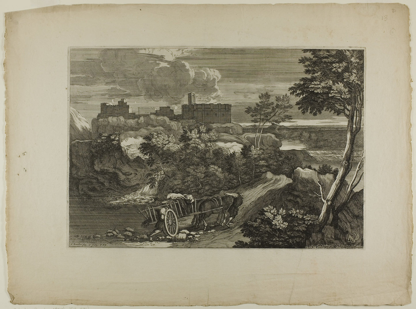 Two Carters Pushing Their Cart and Animals - Sébastien Bourdon, Poster Print Wall Art