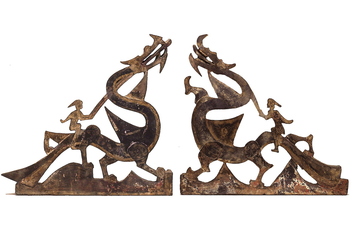 Immortals Riding Dragons - Sections of a Tomb Pediment - China; probably from Henan province, Poster Print Wall Art