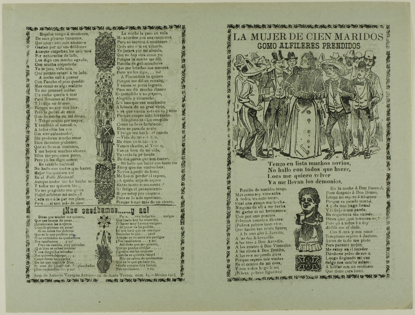 La mujer con cien maridos como alfileres prendidos (The women with hundreds of husbands like pins on fire) - José Guadalupe Posada, Poster Print Wall Art