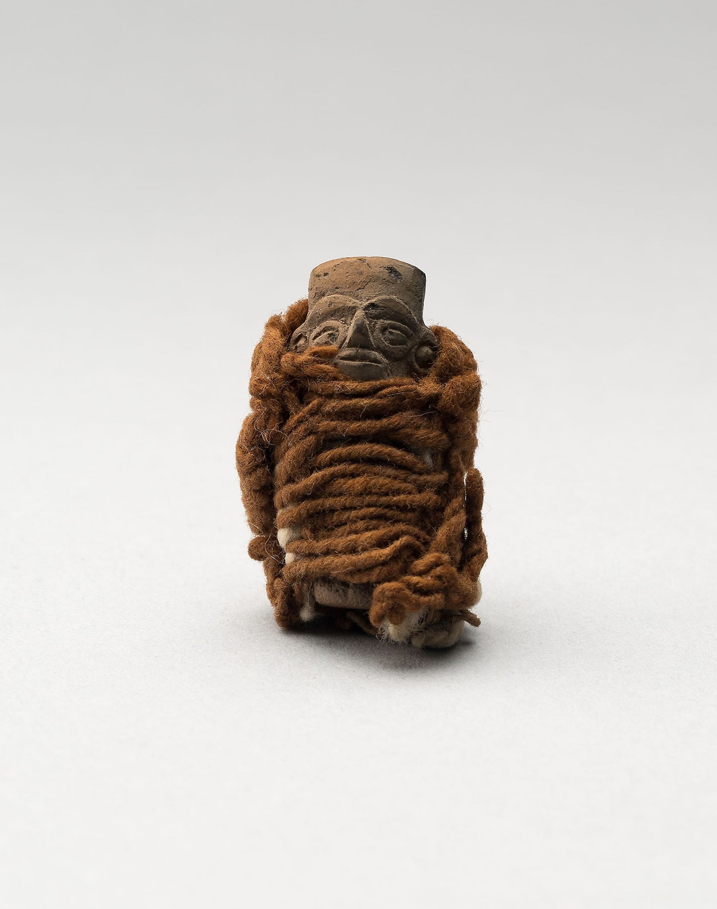 Mold-Made Figurine Wrapped in Wool String - Possibly Moche or Inca, Poster Print Wall Art