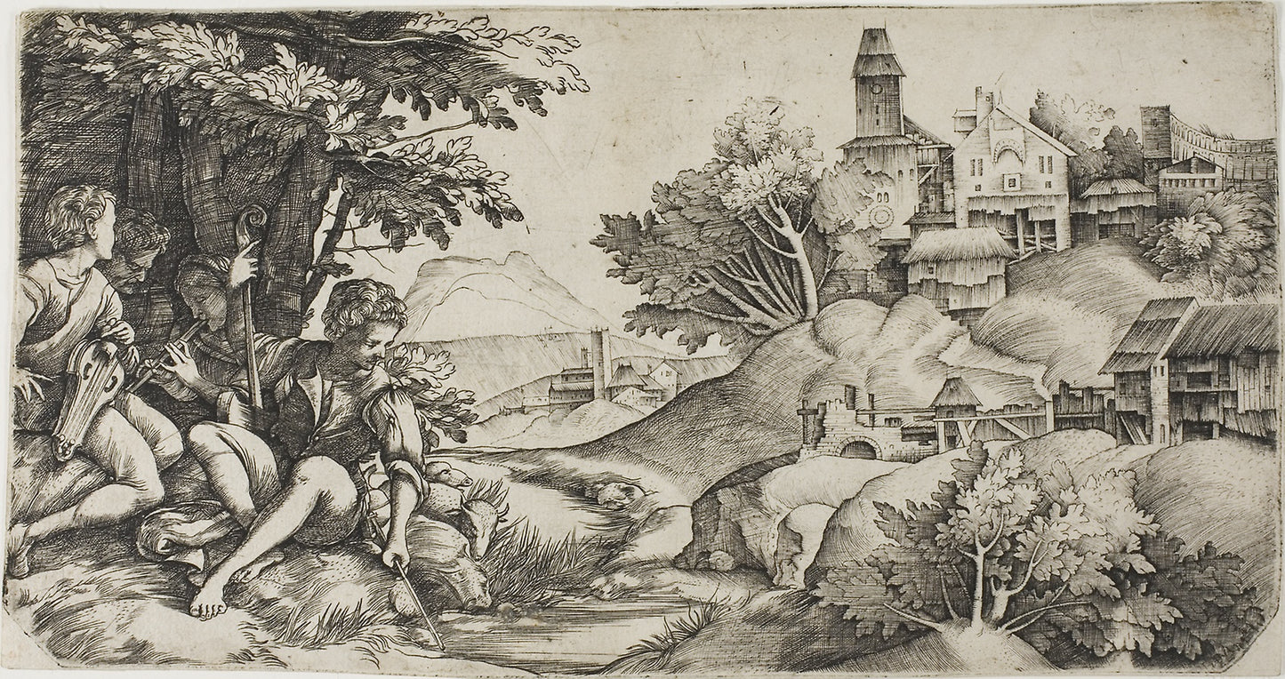 Shepherds in a Landscape - Giulio Campagnola (Italian, c. 1482-1515/18), Poster Print Wall Art