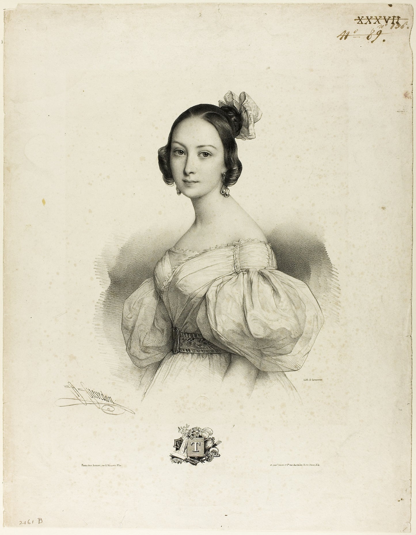 The Letter "T" from Le Miroir des Dames, ou nouvel alphabet français - Pierre Louis Henri Grévedon, Poster Print Wall Art