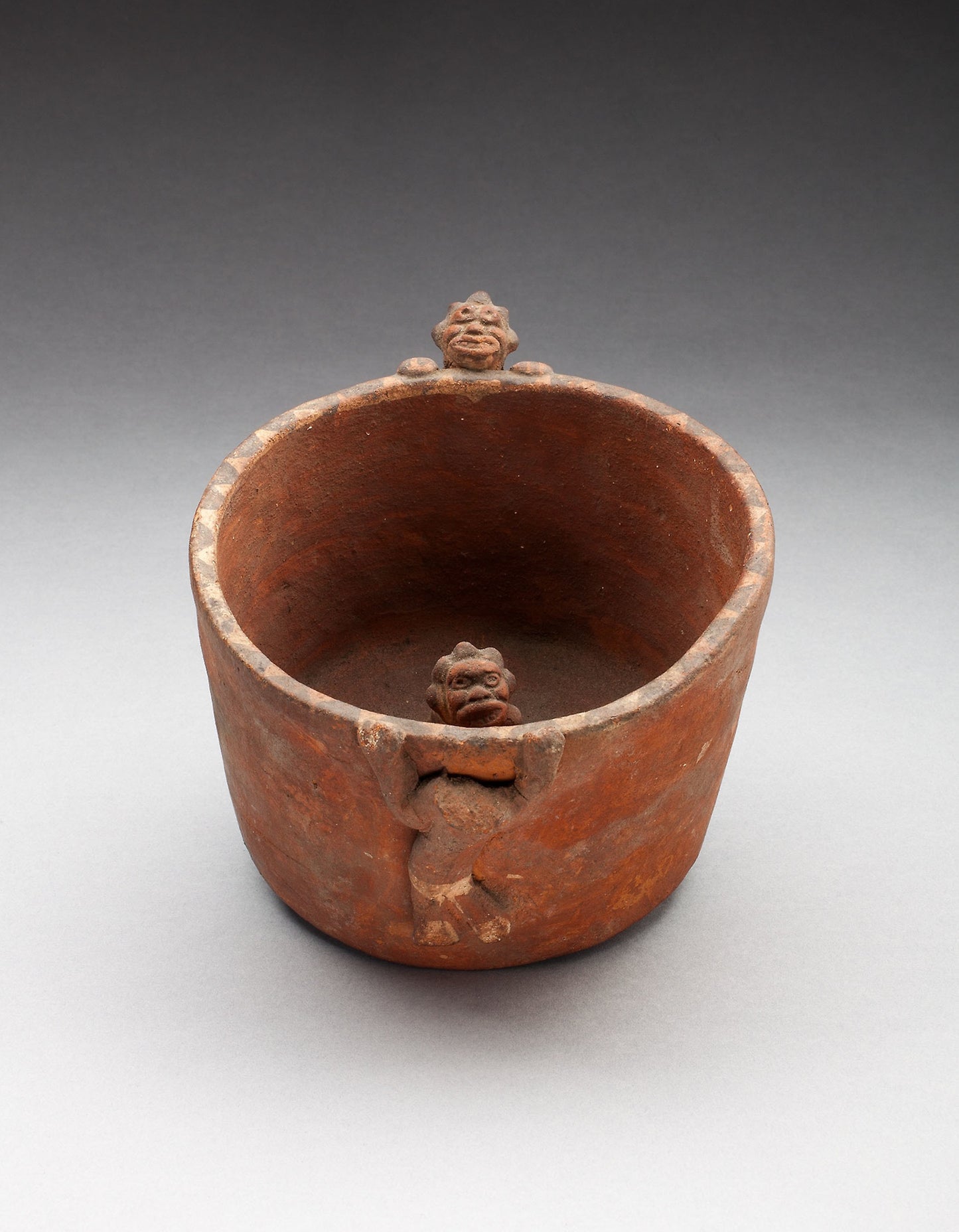 Straight-Sided Bowl with Modeled Figures in Interior and Climbing Sides - Possibly Colonial-period Inca, Poster Print Wall Art