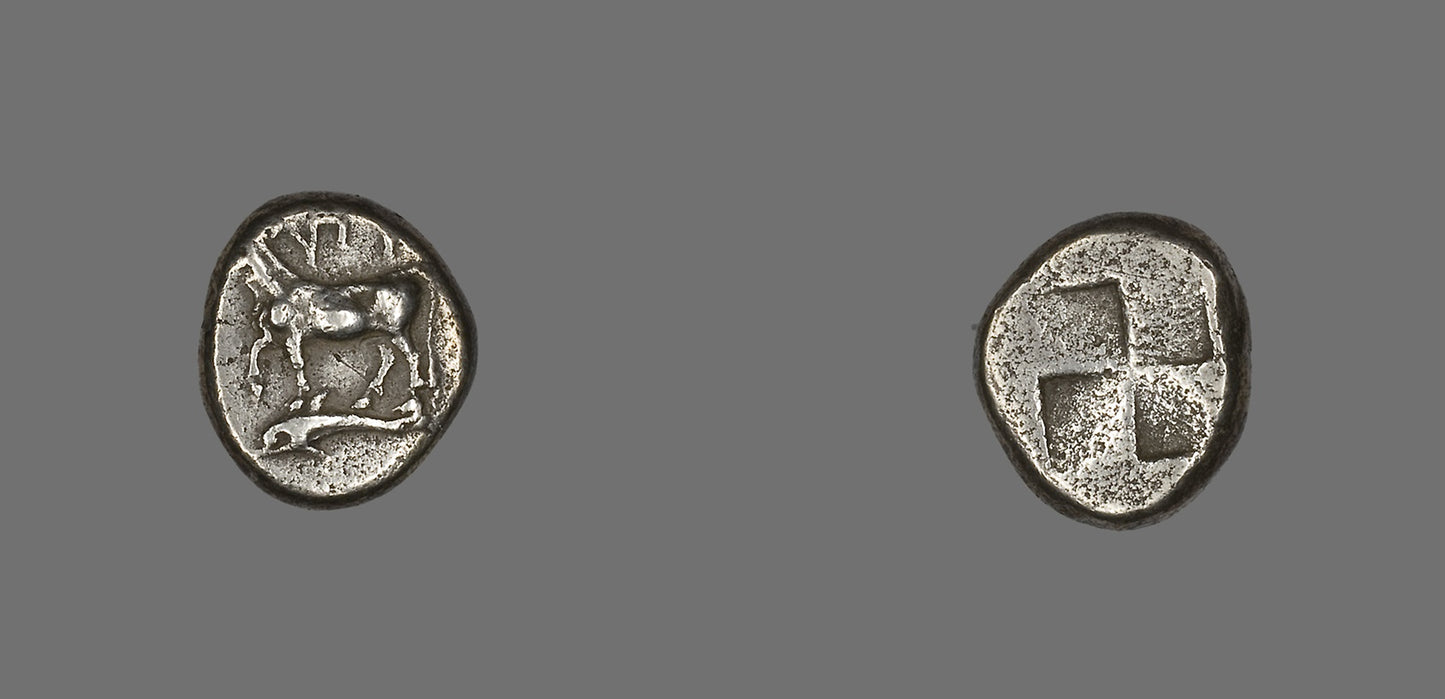 Drachm (Coin) Depicting a Cow with Dolphin below: Greek,16x12"(A3) Poster