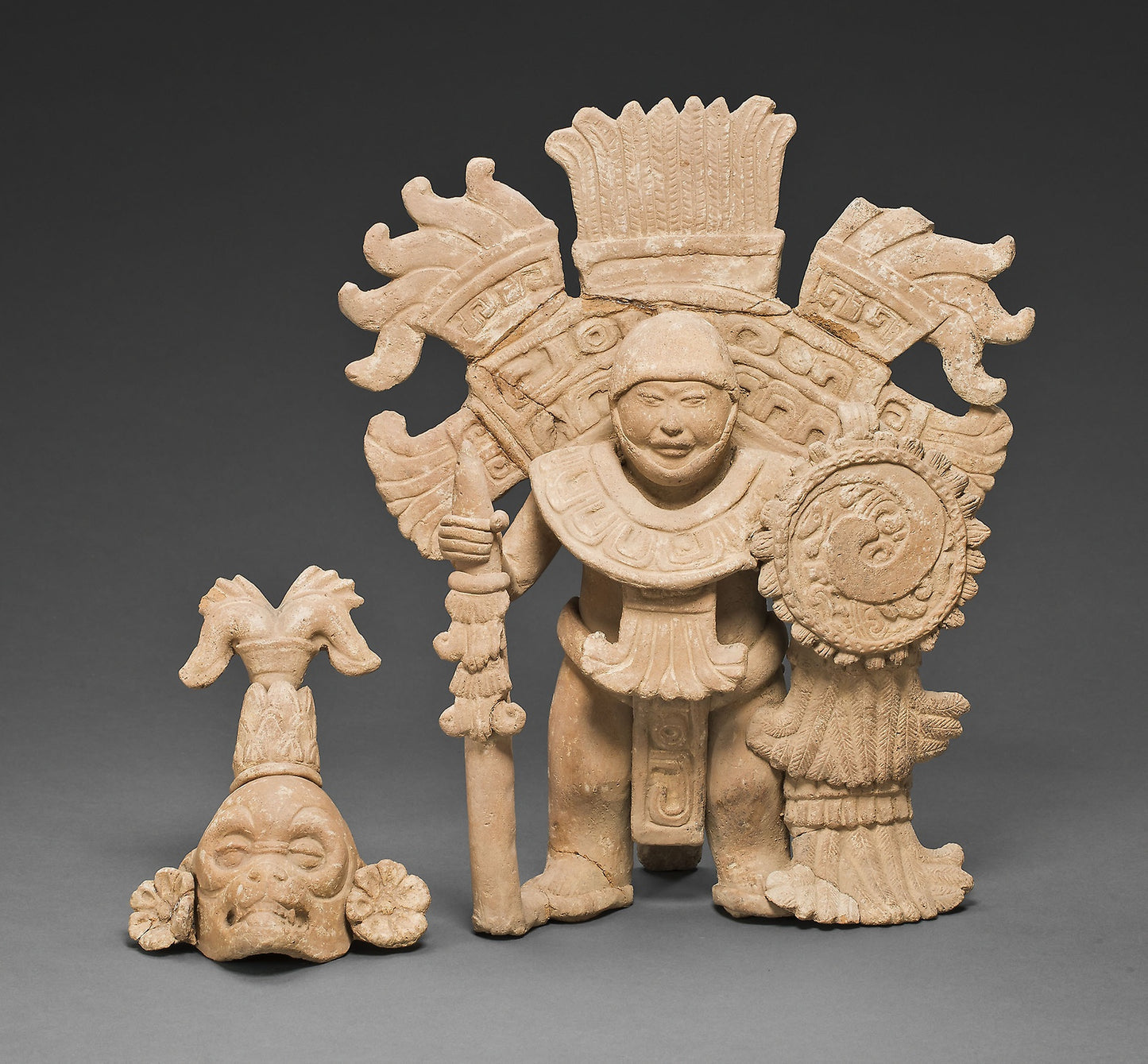 Standing Warrior Figure with Removable Mask and Headdress - Classic period Veracruz, Poster Print Wall Art