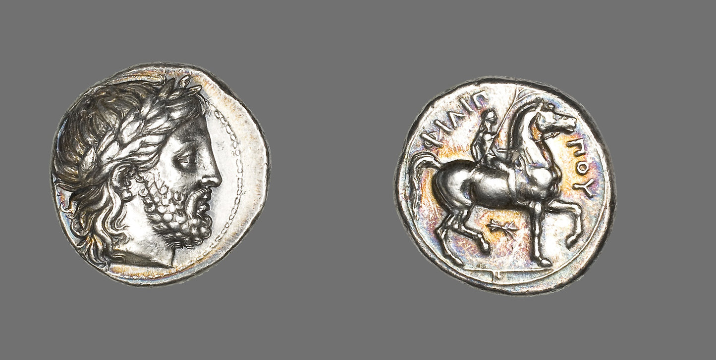 Tetradrachm (Coin) Depicting the God Zeus - Greek, minted in Pella, Macedon, Poster Print Wall Art