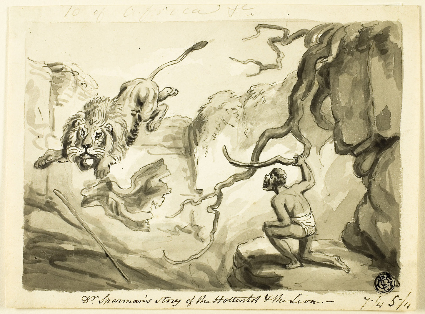 Dr. Sparman's Story of the Hottentot and the Lion - Attributed to Samuel Howett, Poster Print Wall Art