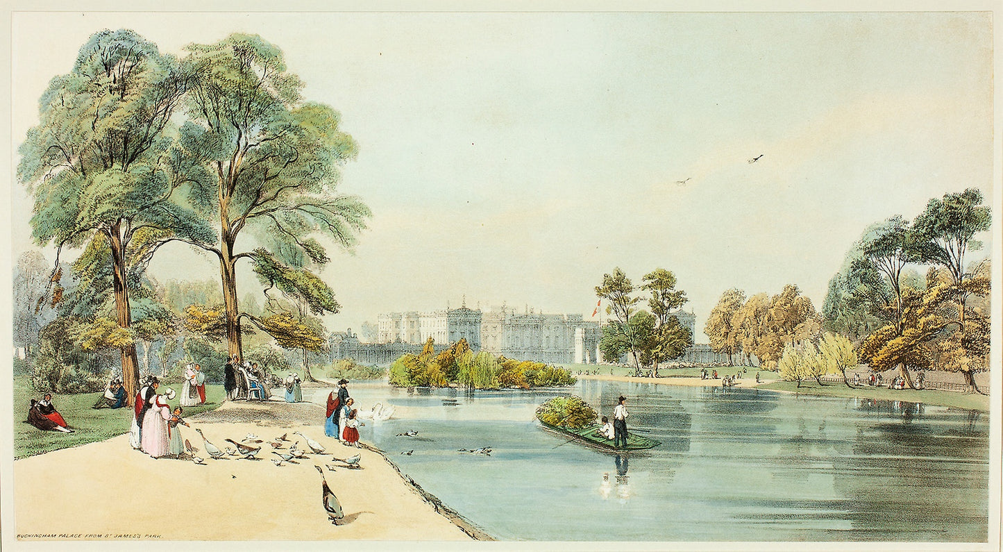 Buckingham Palace from St.James Park, plate eleven from Original Views of London as It Is - Thomas Shotter Boys (English, 1803-1874), Poster Print Wall Art