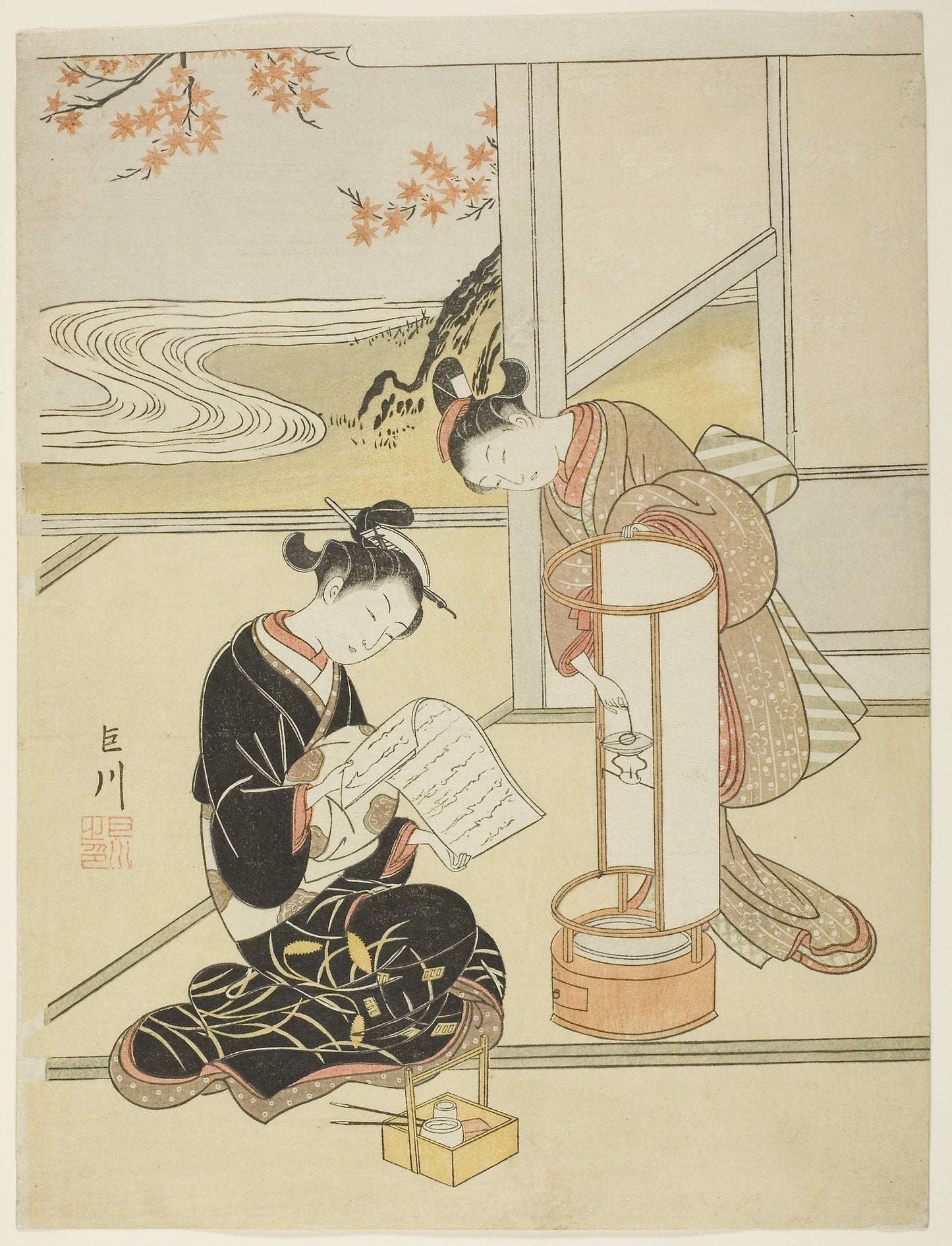 The Evening Glow of a Lamp (Andon no sekisho), from the series "Eight Views of the Parlor (Zashiki hakkei)" - Suzuki Harunobu ?? ?? , Poster Print Wall Art