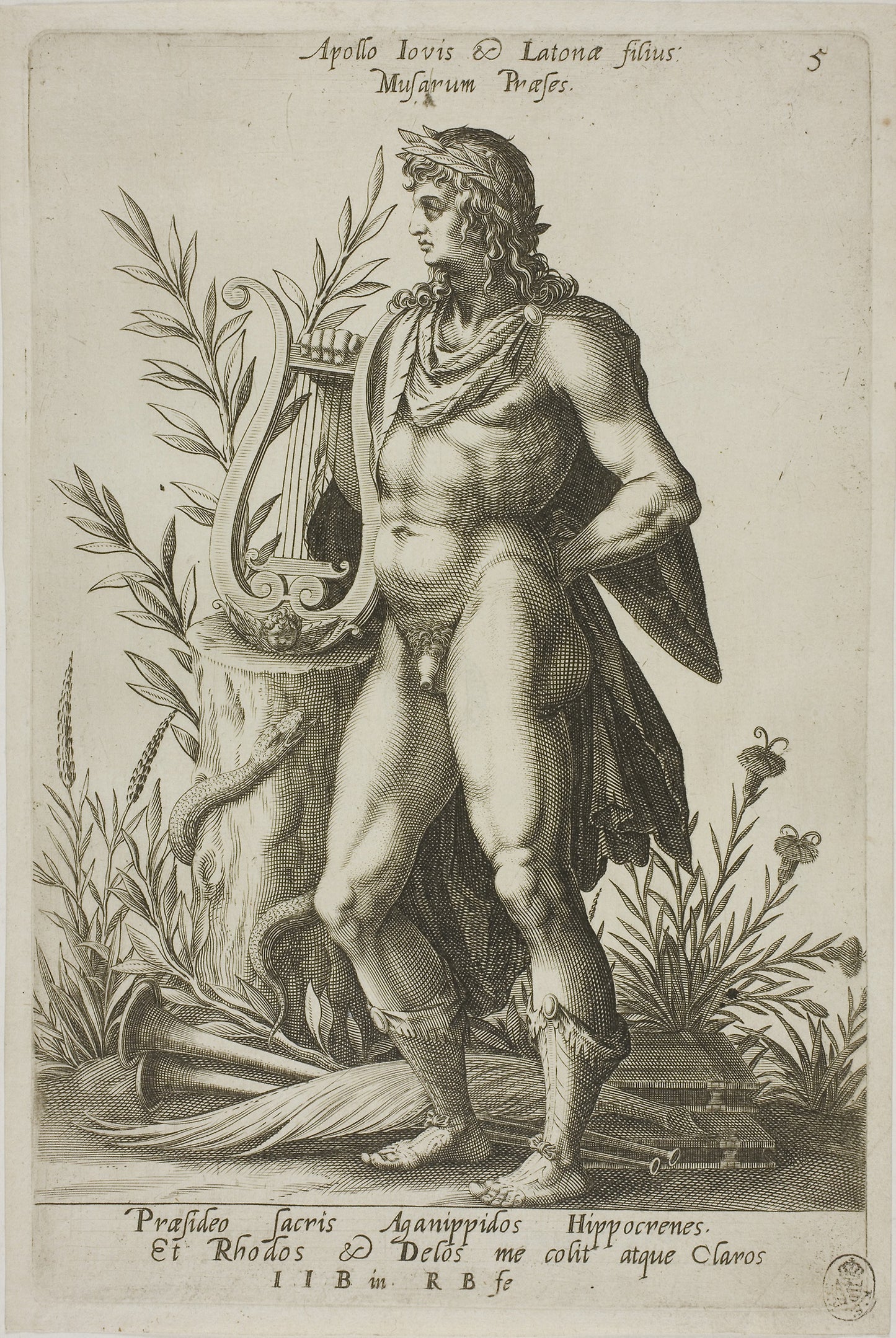 Apollo, plate 5 from Parnassus Biceps - Robert Boissard (French, c. 1570–after 1597), Poster Print Wall Art