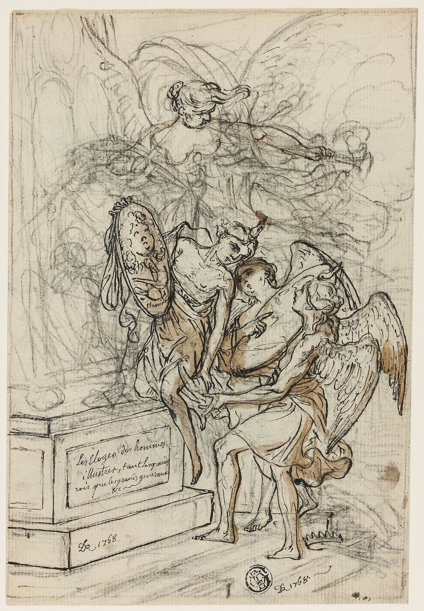 Allegory in Honor of King Stanislas Leczynski (recto); Sketch of Standing Man with Outstretched Arms (verso) - Attributed to Claude Louis Desrais (French, 1746-1816), Poster Print Wall Art