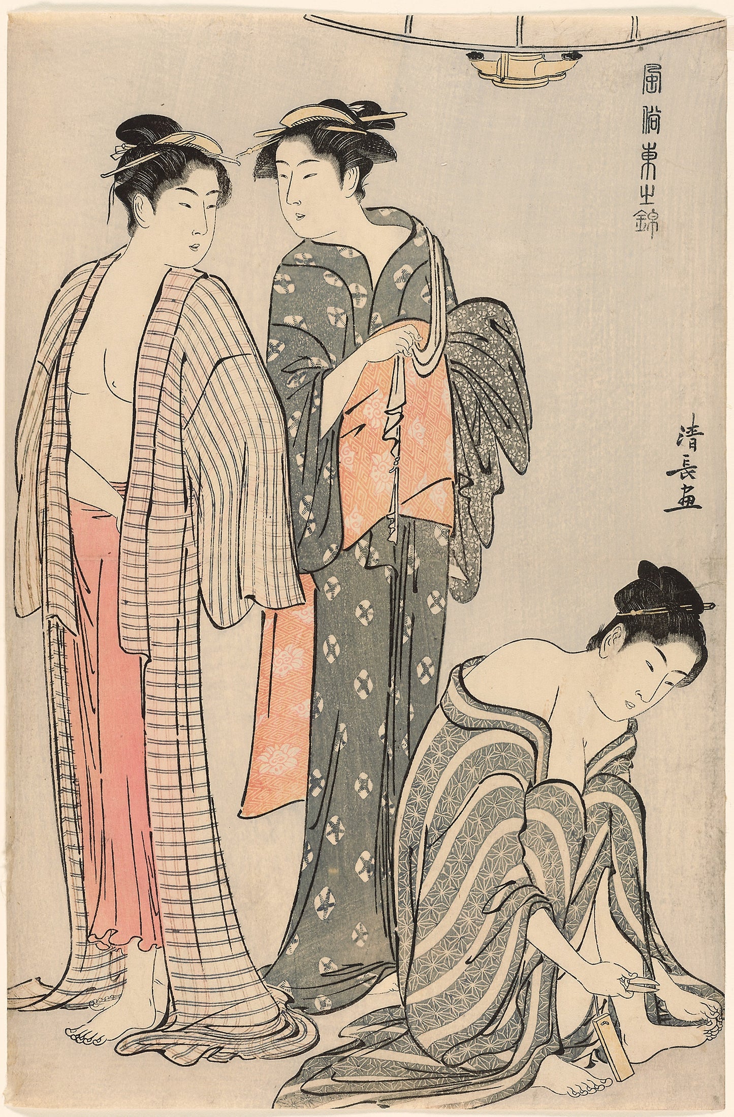Three Women after a Bath, from the series "A Brocade of Eastern Manners (Fuzoku Azuma no nishiki)" - Torii Kiyonaga, Poster Print Wall Art