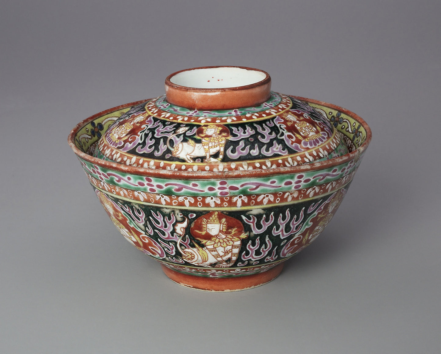 Bencharong (Five-Colored) Ware Covered Bowl with Thai Motifs - Thailand (Chinese export), Poster Print Wall Art